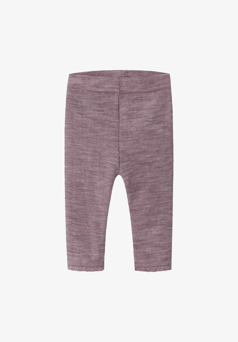 Leggings en tricot violet avec un motif texturé, dotés d'une coupe ajustée et d'un ourlet en feston. Matière douce avec légère élasticité.