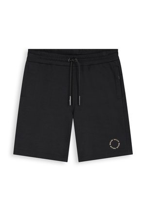 Zwarte short met trekkoord, twee zijzakken en een klein rond logo bij de onderzoom van het rechterbeen.