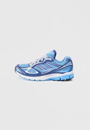 Scarpa da corsa leggera in tonalità di blu, con tomaia in rete, intersuola bianca ammortizzata e suola in gomma a motivo per una migliore aderenza.