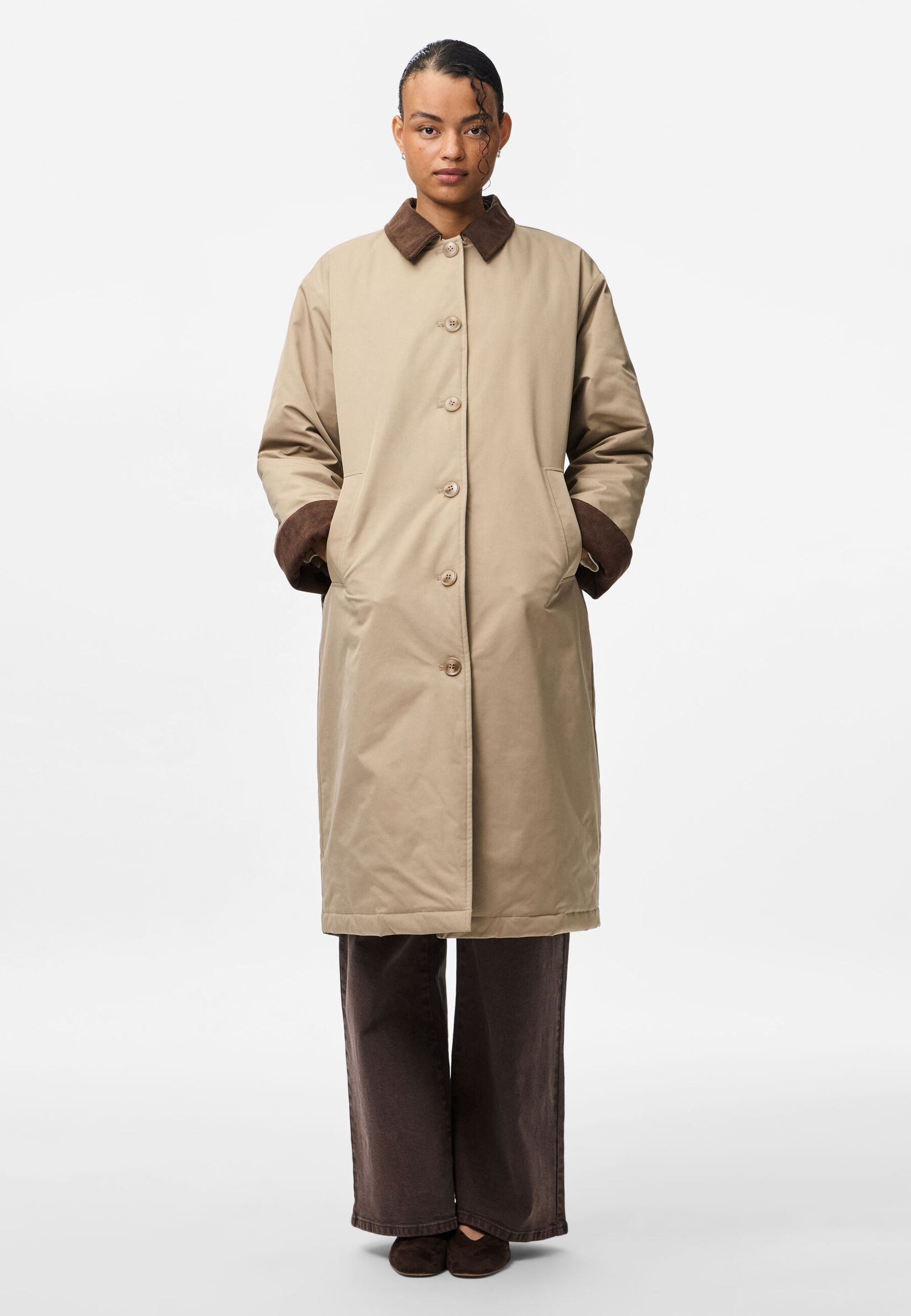 Pieces PCJORMA LONG CORDUROY JACKET NOOS - Classic coat - greige