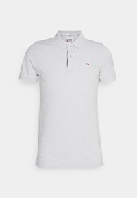 Jasnoszara koszulka polo wykonana z bawełny, z kołnierzykiem, krótkimi rękawami i małym logo na piersi. Miękka tekstura i klasyczny design.