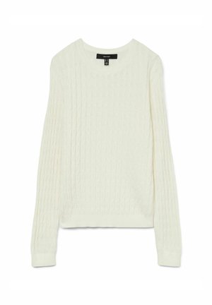 Kabelstickad tröja i off-white, med rund halsringning och långa ärmar. Strukturerat mönster genomgående med ribbade ärmslut och nederkant.