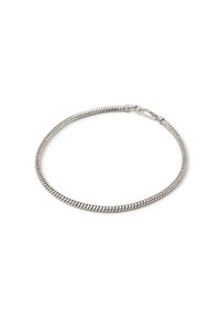 Bracciale in argento sterling con un design a catena flessibile a forma di serpente. Presenta una chiusura sicura e una superficie liscia e lucida in tutto il bracciale.