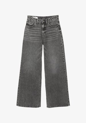 Weite Jeans aus schwarzem Denim mit subtiler Verblassung. Ausgestattet mit Vordertaschen, einem Knopfverschluss und sichtbaren Nähdetails.