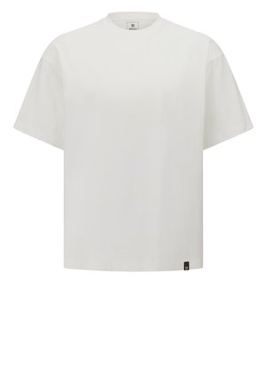 Witte katoenen t-shirt met korte mouwen, ronde hals, rechte zoom en een klein logolabel aan de linkerkant nabij de taille.