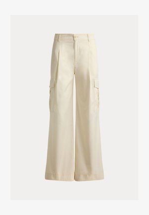 Lauren Ralph Lauren, PLEATED COTTON TWILL WIDE-LEG CARGO PANT - Oldalzsebes nadrágok - mascarpone cream
