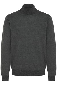 Tmavosivý rolákový sveter z textúrovanej pleteniny, s dlhými rukávmi a rebrovaným golierom a lemom.