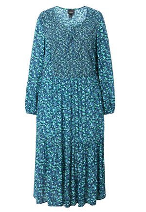 Ulla Popken, FLORAL PLEATED LONG SLEEVE  - Hverdagskjole - marine