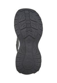 Semelle de chaussure noire avec motifs en relief d’étoiles et de flammes, avec le nom de la marque Buffalo près de la zone du talon.