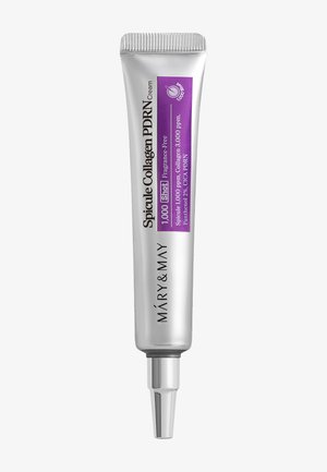 Sølvtube med Mary & May Spicule Collagen PDRN creme med lilla label, der angiver nøgleingredienser og note om parfume-fri.