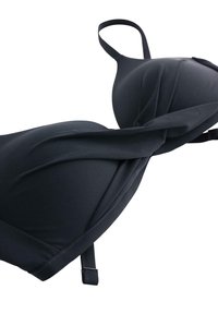 Reggiseno imbottito nero con coppe senza cuciture, spalline regolabili e una texture liscia e opaca. Presenta un design a torsione al centro per un tocco di dettaglio in più.