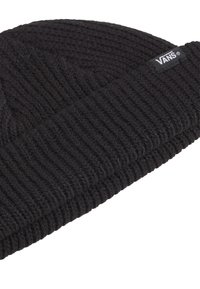 Cappello di lana nero lavorato a maglia con texture a costine e risvolto. Presenta un piccolo etichetta con il logo Vans cucita di lato. Materiale morbido ed elasticizzato.