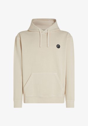 Beez värviga huppari, mis on valmistatud pehmest materjalist, millel on suur eesmine tasku, kinnitatav kapuuts ja väike must logo aksent rinnal.