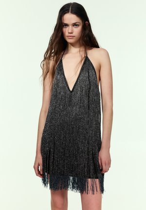 SHORT HALTER WITH FRINGES - Cocktailkleid/festliches Kleid - silver-coloured