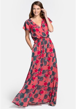 Vestido largo - coral green circle geo