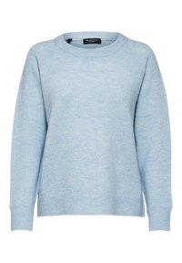 Ljusblå långärmad mjukstickad tröja med rund halsringning samt ribbade muddar och nederkant, märkt Selected Femme.