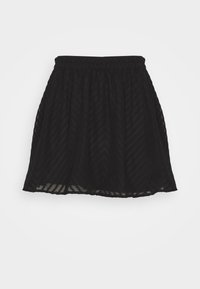 Jupe noire avec une ceinture élastique, présentant un motif chevron texturé et une finition fluide et transparente.