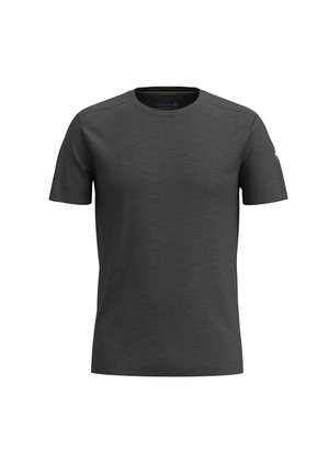 Donkergrijs T-shirt met korte mouwen en ronde hals, met een subtiele textuur en een klein logo op de linker mouw.