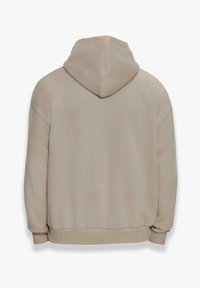 Lys beige hættetrøje med en afslappet pasform, der har ribbede manchetter og kant. Glat tekstur uden synlige logoer eller mønstre.