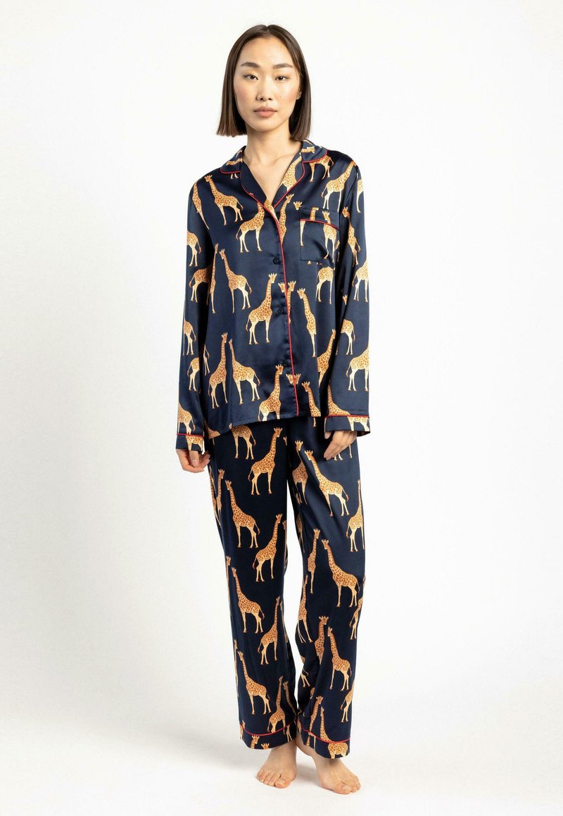 Chelsea Peers GIRAFFE REVERE COLLAR BUTTON UP LONG SET - Pyjama - navy