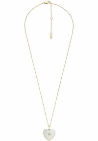 Collier doré avec une chaîne torsadée, orné d'un pendentif en forme de cœur avec une texture côtelée et un accent décoratif central.