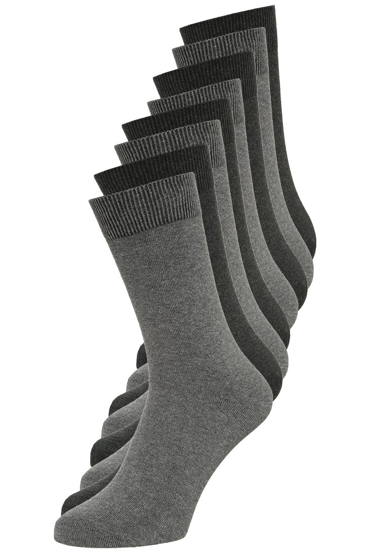 Zehn Paar Socken in unterschiedlichen Grautönen. Mit gerippten Bündchen, weichem Material, mittellanger Länge und nahtloser Zehenkonstruktion.