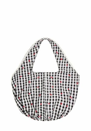 Bershka GINGHAM WITH FLORAL EMBROIDERY  - Kézitáska - black