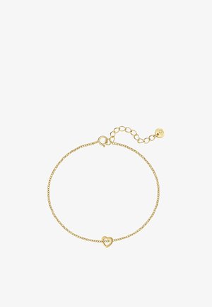 Fint guldkædearmbånd med en lille åben hjertevedhæng og justerbar lukning med forlængelsesled.