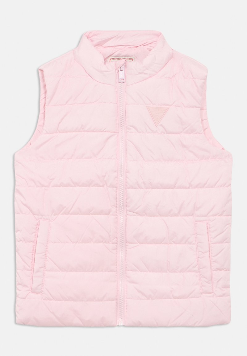 Ροζ φουσκωτό γιλέκο με ψηλό γιακά, φερμουάρ εμπρός και δύο πλαϊνές τσέπες. Διαθέτει οριζόντια ραφή και διακριτικό λογότυπο στο στήθος.
