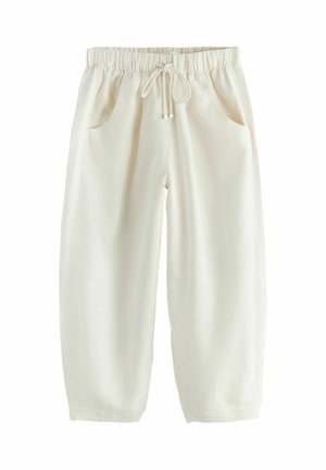 Pantaloni color bianco sporco a vestibilità ampia con vita elasticizzata e coulisse, dotati di tasche laterali e gambe affusolate.