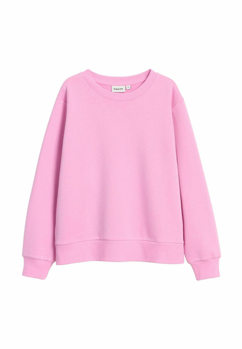 Ljusrosa sweatshirt med rund halsringning, långa ärmar och ribbade muddar. Tillverkad av mjukt tyg, med en avslappnad passform och utan mönster.