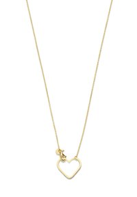 Gold chain necklace featuring an open heart pendant. The chain is delicate with a lobster clasp and has a smooth, polished finish.