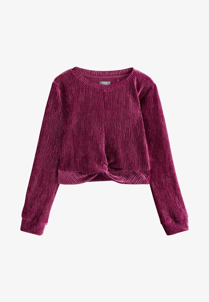 Top cropped a manica lunga in tessuto magenta strutturato con dettaglio twist sull'orlo e scollo tondo.