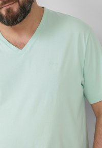 Licht mintgroen V-hals T-shirt van zachte stof, met korte mouwen en een klein s.Oliver-logo geborduurd op de borst.