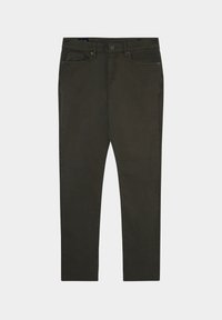 Chinos verde oscuro con un ajuste slim, diseño de cinco bolsillos y cierre de botón metálico. Fabricados con una tela de algodón duradera y de textura suave.