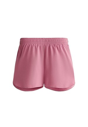 Roze atletske kratke hlače od glatke tkanine, s elastičnom pasicom, zaobljenim rubom i slobodnim krojem za udobnost i pokretljivost.