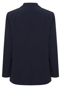 Marinblå kavaj med klassisk krage, enkel slits baktill och långa ärmar. Slät textur och skräddarsydd passform.