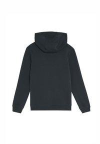 Felpa nera con cappuccio e maniche lunghe, caratterizzata da una texture morbida e un taglio rilassato. Include un cappuccio ben cucito e polsini a coste.