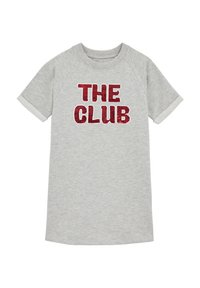 Pilkos spalvos trumpomis rankovėmis marškinėliai su apvaliu iškirpimu ir raglan rankovėmis. Priekyje yra raudonų blizgučių tekstas "THE CLUB".