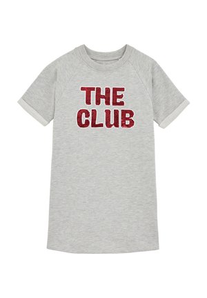 Szürke, rövid ujjú póló, kerek nyakú és raglán ujjú. Az elején piros flitteres felirat található: "A KLUB".