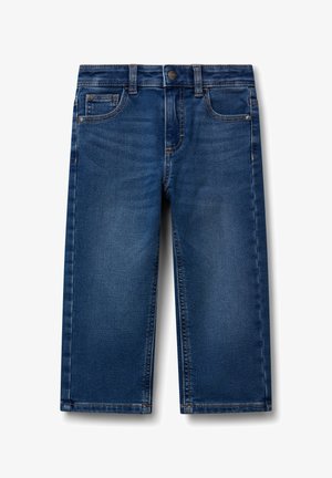 Pantalones cortos de mezclilla azul oscuro con un corte recto, diseño de cinco bolsillos, costuras reforzadas y cierre de botón en la cintura.