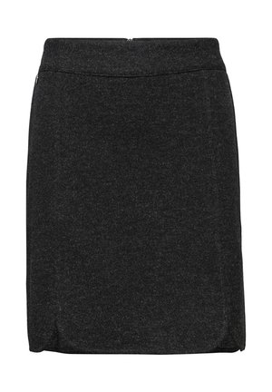 Gonna nera in misto lana con una texture liscia, taglio dritto e zip nascosta sul retro. Presenta una leggera spacco sul lato sinistro.