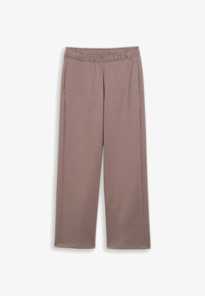 Pantalon en maille mauve à coupe ample avec ceinture élastique et poches latérales, conçu pour un confort décontracté.