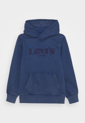 Sweat à capuche bleu marine en mélange de coton, avec une poche kangourou et un logo graphique à l'avant. Poignets et ourlet côtelés épais.