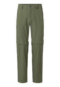 Pantaloni convertibili leggeri color verde oliva con sezione staccabile al ginocchio, dotati di tasche laterali e chiusura con bottone in vita.