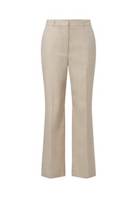 Beige geklede broeken met een recht model, voorzien van een gladde stofstructuur en subtiele glans, middelhoge taille en zonder zichtbare zakken.