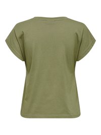 Olivengroen T-shirt met korte mouwen en een ronde halslijn, van achteren getoond.