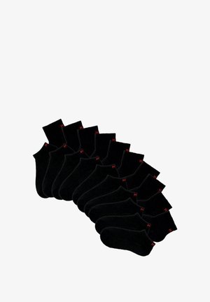 Black ankle socks, featuring a ribbed cuff and a soft texture, with red accents near the ankle. Pack of multiple pairs.