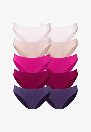 Mutande donna assortite in diverse tonalità: bianco, nudo, rosa, bordeaux e viola. Tessuto morbido, vita media e design classico a slip.