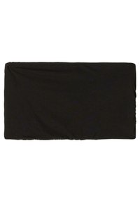 Musta, tiukasti istuva jersey-patjalakanas, jossa on sileä pinta, suorakulmainen muoto ja joustava reuna patjan turvalliseksi kiinnittämiseksi.